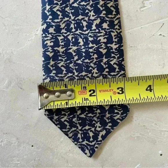 HERMES Men's Necktie Tie Silk High Brand All Over Easter Rabbit Pattern Blue - Picture 11 of 11